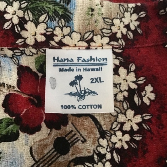 Hawaiian Shirt 2XL 100% Cotton Men's Hula Girls Red Beach Hana Fashion Vintage - Picture 2 of 12